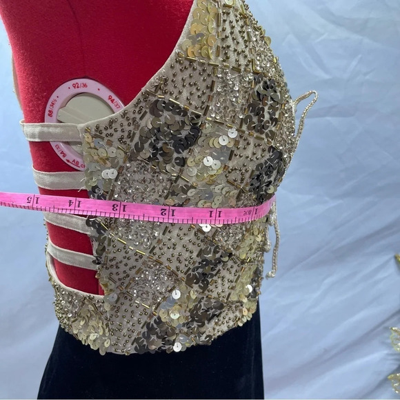 Venus sequence beaded tan top velvet skirt body on evening/club dress size 2 - Picture 5 of 16